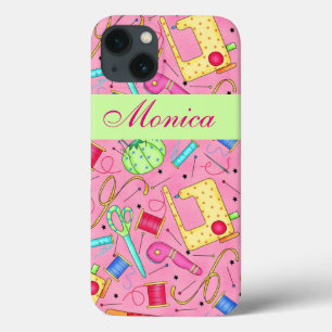 Pink Sewing Notions Art Name Personalized iPhone 13 Case