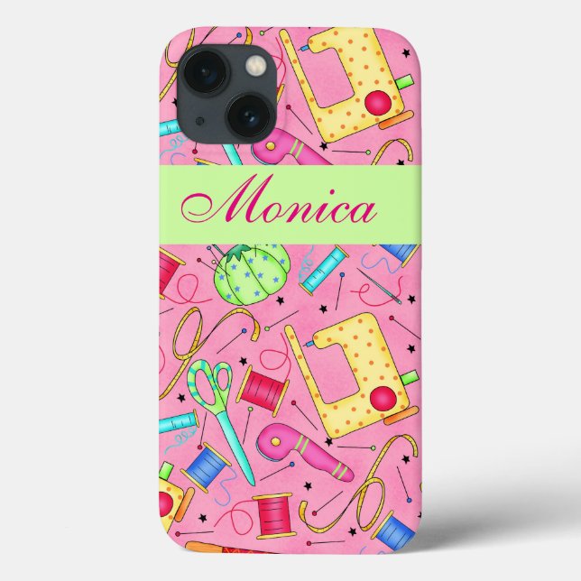 Pink Sewing Notions Art Name Personalized Case-Mate iPhone Case (Back)