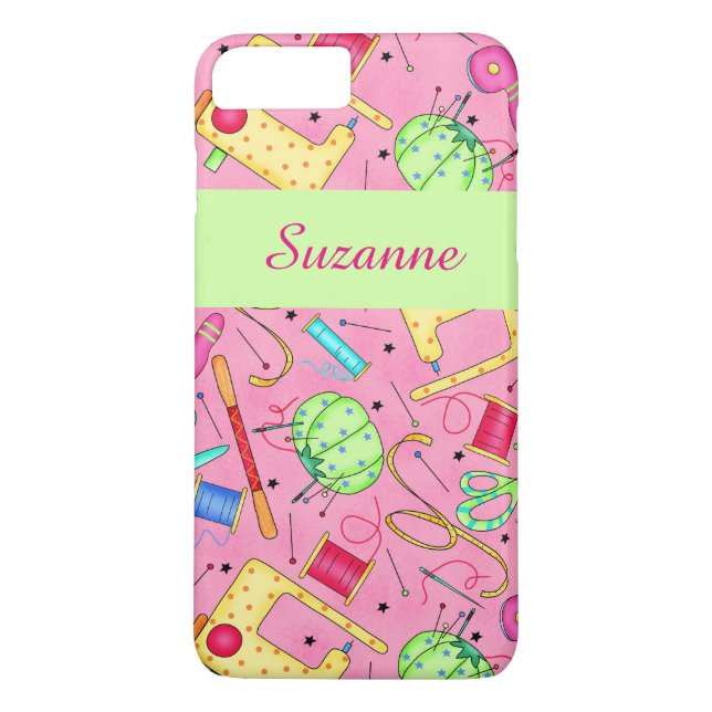 Pink Sewing Notions Art Name Personalized Case-Mate iPhone Case (Back)