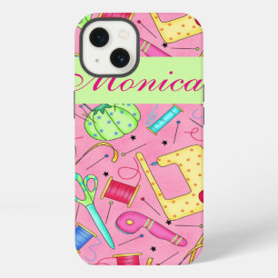 Pink Sewing Notions Art Name Personalized iPhone 13 Case