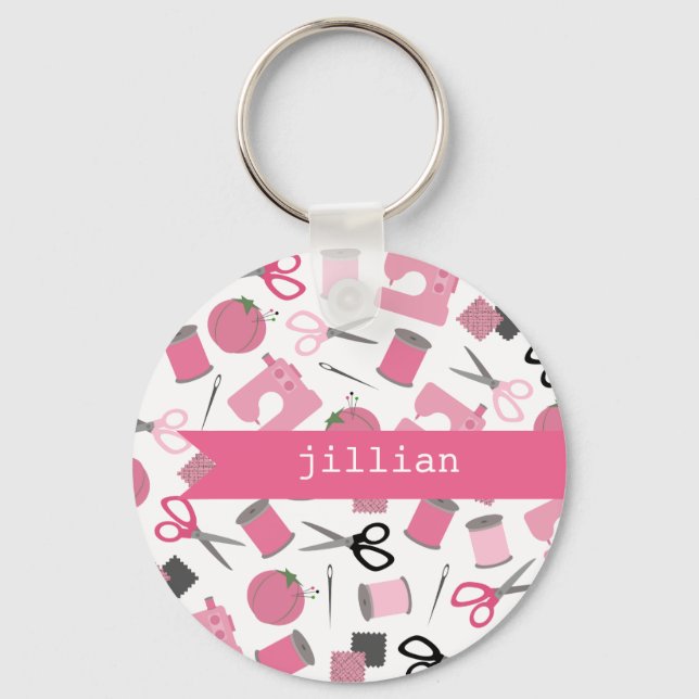 Pink Sewing Personalized Keychain (Front)