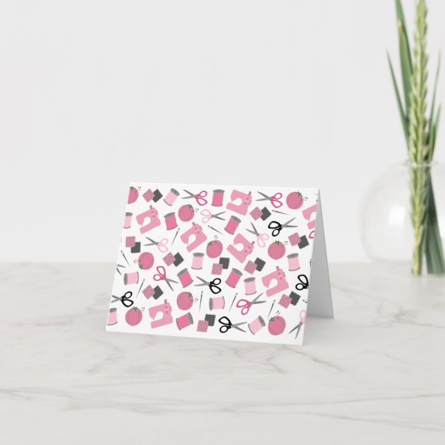 Pink Sewing Themed Notecard (Front)