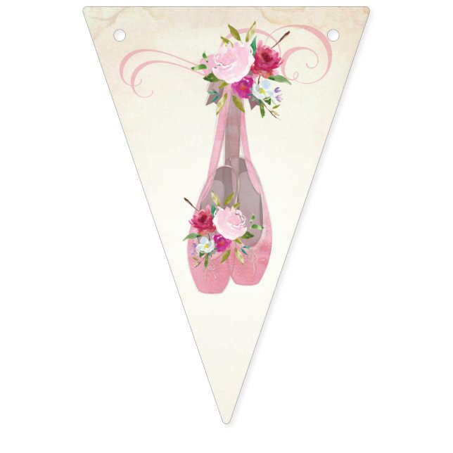 Pink Shabby Chic Floral Ballet Slippers Bunting Flags (First Flag)