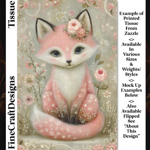 Pink Shabby Chic Fox With Flowers DL2R Decoupage Tissue Paper