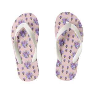 Pink Shabby Chic Pansy floral Flowers Beach Thongs