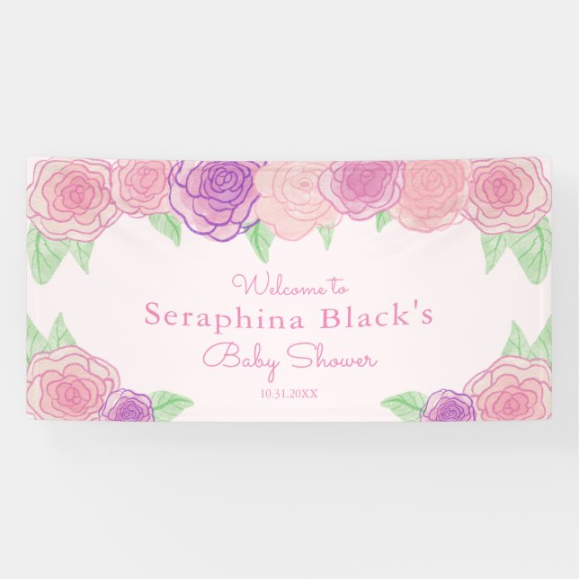 Pink Shabby Chic Rose Baby Shower Banner (Horizontal)