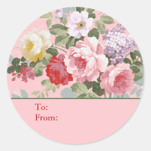 Pink Shabby Chic Rose Personalized To & From Classic Round Sticker
