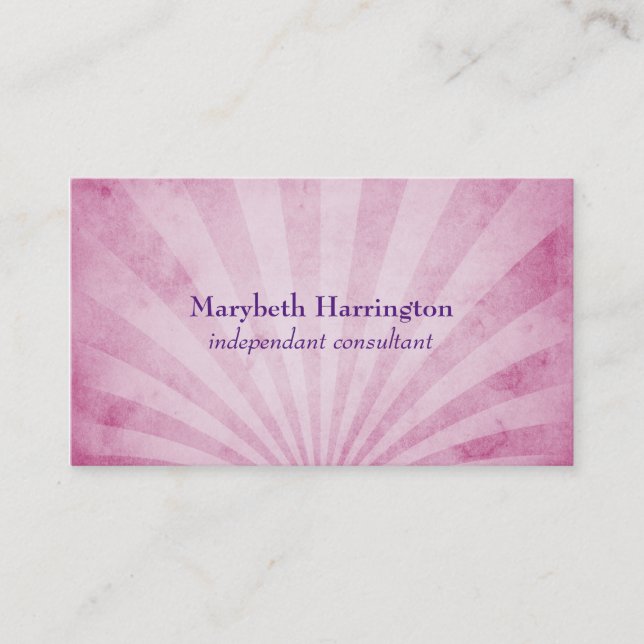 Pink Shabby Texture Striped Sunrays Business Card (Front)