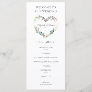 Pink Shades Heart on Wildflowers for Wedding Program