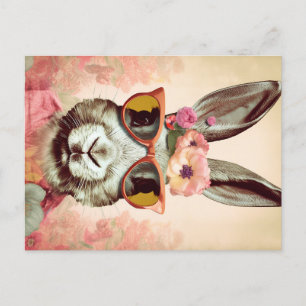 Pink Shades She-Bunny: A Retro Rabbit in Groovy S Holiday Postcard