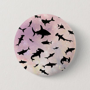Pink shadow fish shark on gradient galaxy Space 2 Inch Round Button