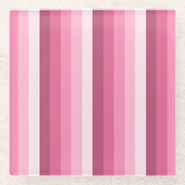 Pink shadow stripes glass coaster (Front)