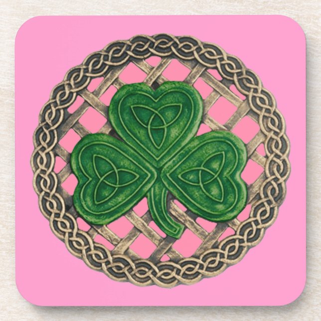 Pink Shamrock And Celtic Knots Coasters (Front)