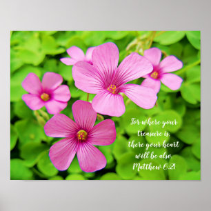 Pink Shamrock Flowers Bible Scripture Poster