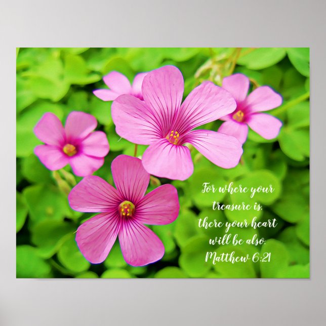 Pink Shamrock Flowers Bible Scripture Poster (Front)
