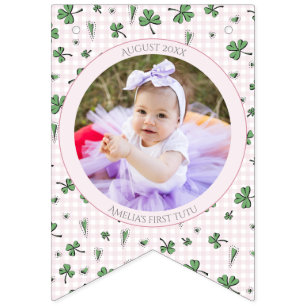 Pink Shamrock Happy Birthday Photo Bunting Flags