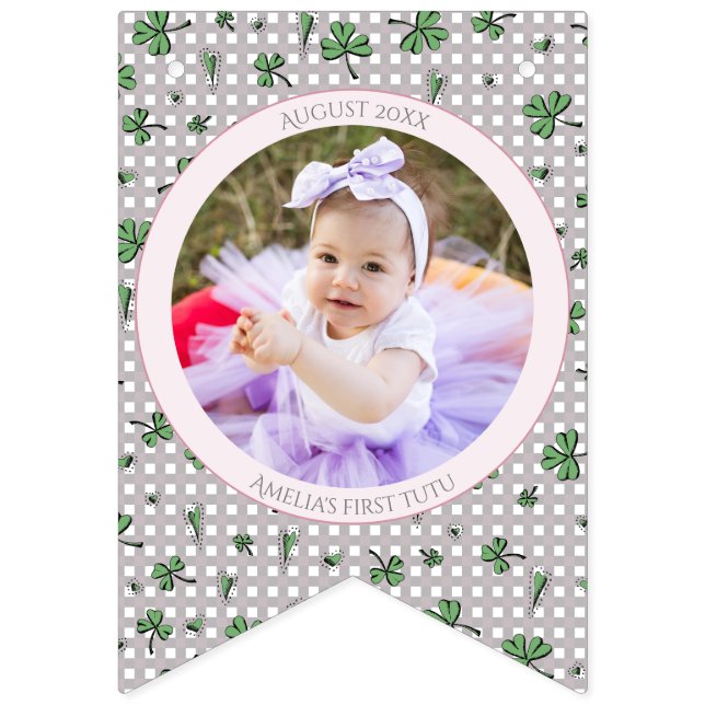 Pink Shamrock Happy Birthday Photo Bunting Flags (First Flag)