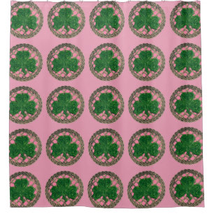Pink Shamrock On Celtic Knots Shower Curtain