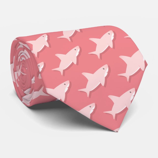 Pink Shark Cartoon Pattern Tie (Rolled)