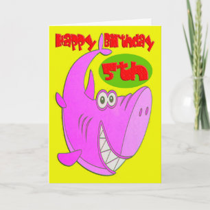 Pink Shark Fifth Birthday Card