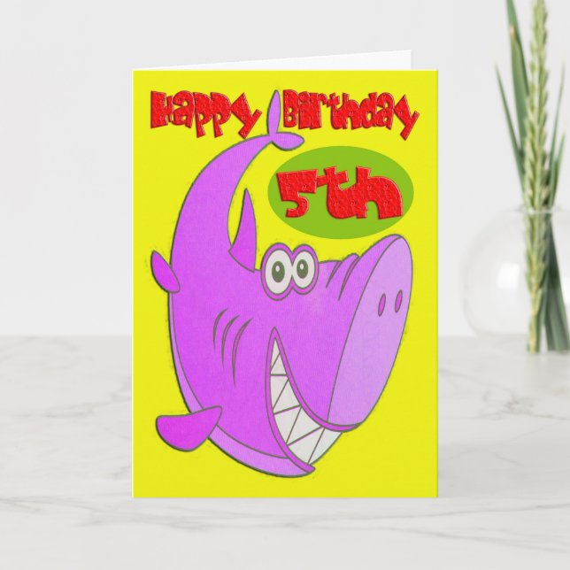 Pink Shark Fifth Birthday Card (Front)