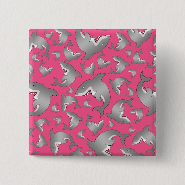 Pink shark pattern 2 inch square button (Front)