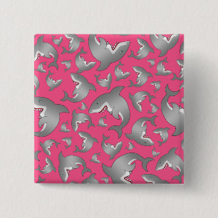 Pink shark pattern 2 inch square button