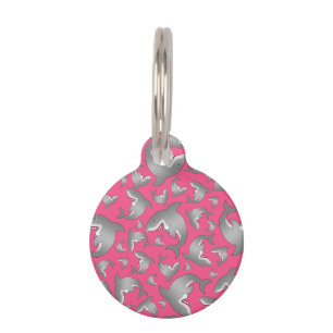 Pink shark pattern pet tag