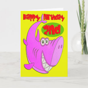 Pink Shark Second Birthday Card