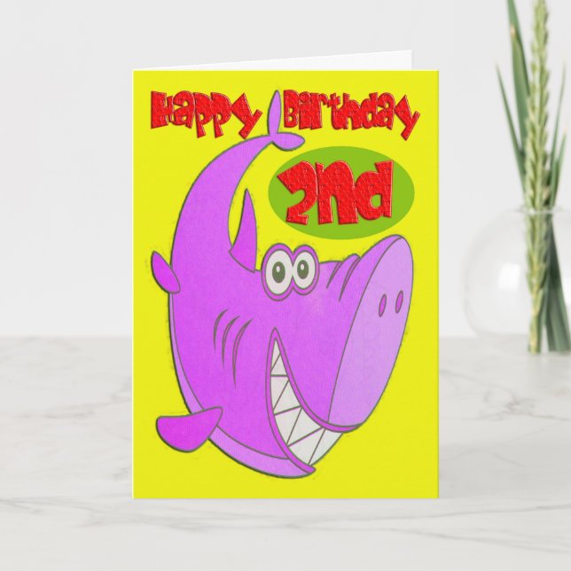 Pink Shark Second Birthday Card (Front)