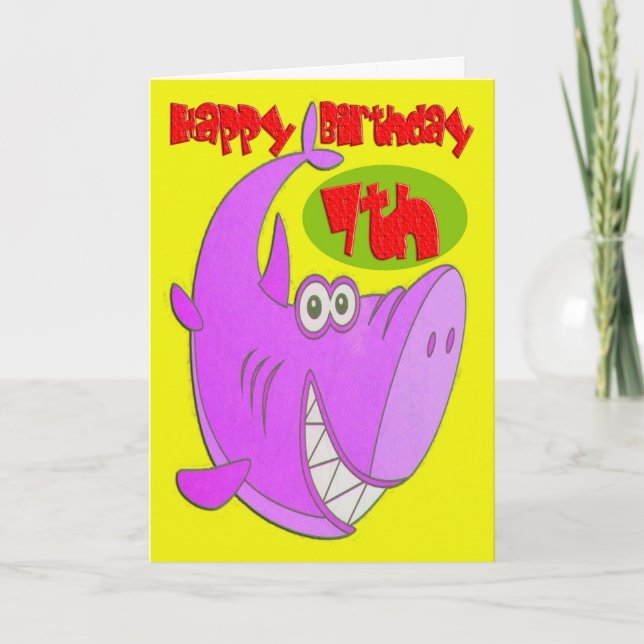 Pink Shark Seventh Birthday Card (Front)