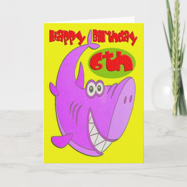 Pink Shark Sixth Birthday Card (Front)