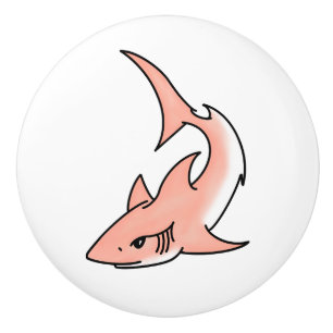 pink shark week cartoon tattoo art ocean animal  ceramic knob