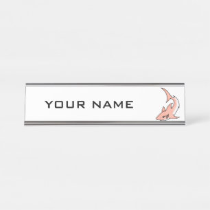 pink shark week cartoon tattoo art ocean animal  desk name plate