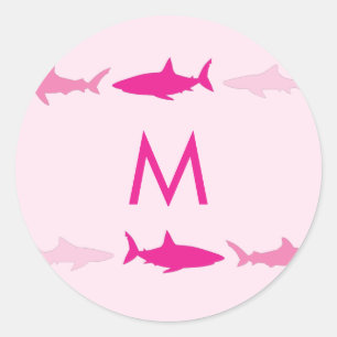 Pink Sharks Cute Kid's Name Envelope Seal Stickers