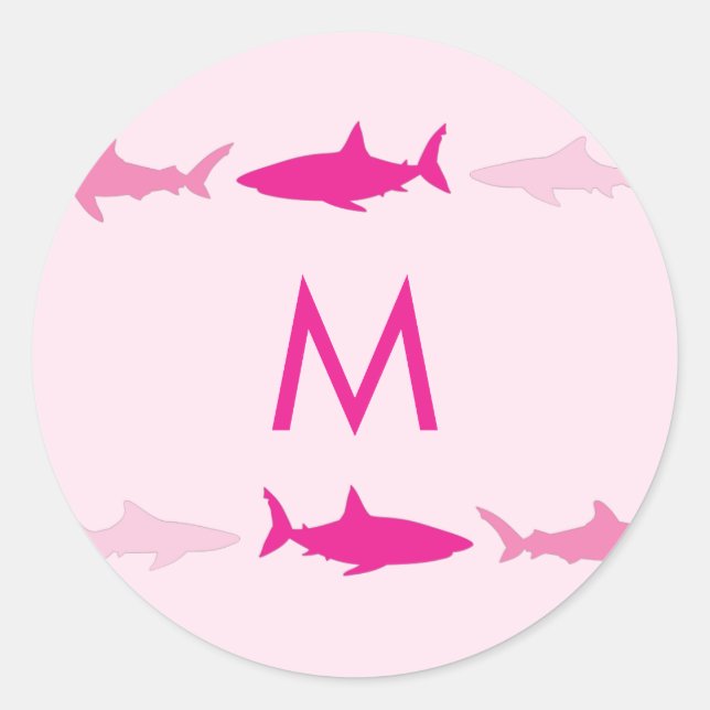 Pink Sharks Cute Kid's Name Envelope Seal Stickers (Front)