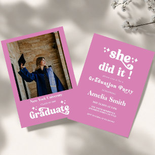 Pink She Did It Graduation Party Invite, Photo  Invitation