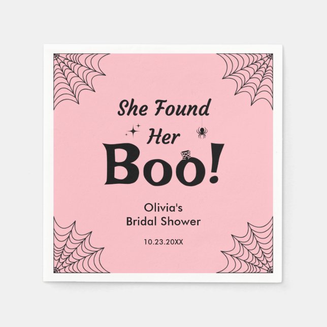 Pink She Found Her Boo Halloween Bridal Shower  Napkin (Front)