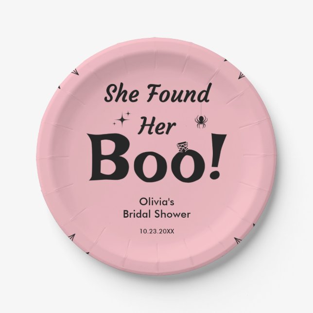 Pink She Found Her Boo Halloween Bridal Shower  Paper Plate (Front)