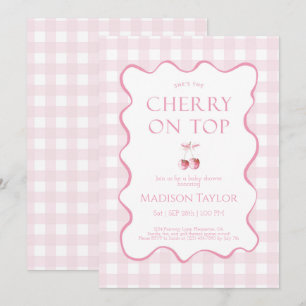 Pink She Is Cherry on Top Baby shower Invitation