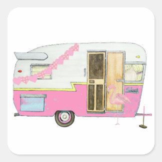 Pink She Shed Camper Trailer Square Sticker