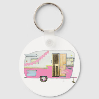 Pink She Shed Vintage Trailer Keychain