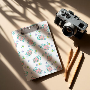 Pink Sheep with Flowers & Berries - Cute Pattern Clipboard