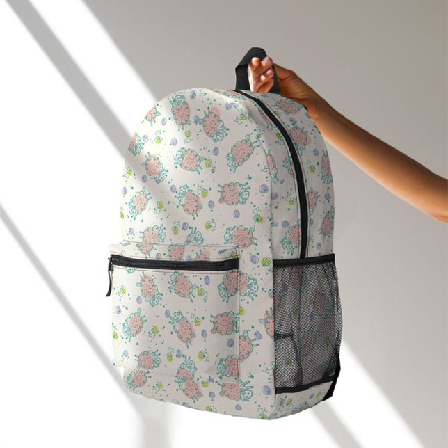 Pink Sheep with Flowers & Berries - Cute Pattern Printed Backpack (Creator Uploaded)
