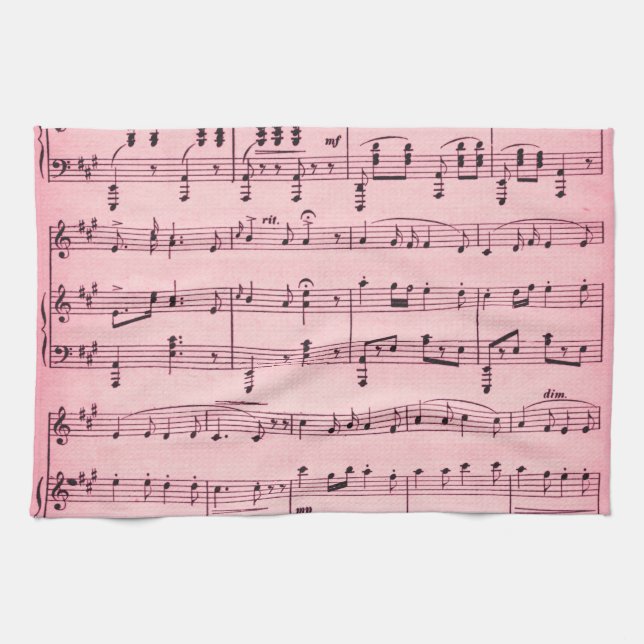 Pink Sheet Music Kitchen Towel (Horizontal)