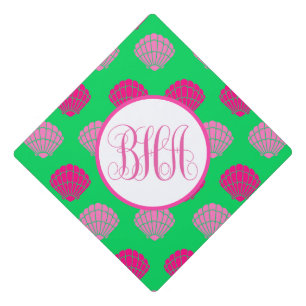 Pink Shell and Monogram Graduation Cap Topper