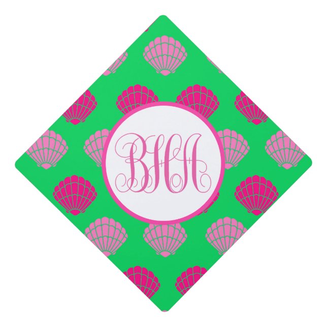 Pink Shell and Monogram Graduation Cap Topper (Front)