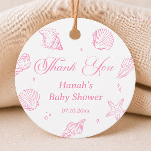 Pink Shells Coastal Beach Baby Shower Thank You Favour Tags