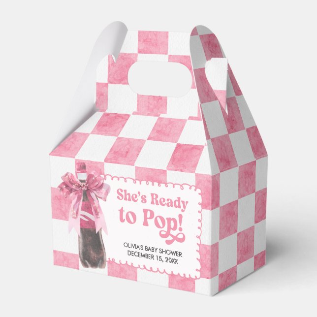 Pink She's Ready to Pop Baby Shower Favor Box (Front Side)