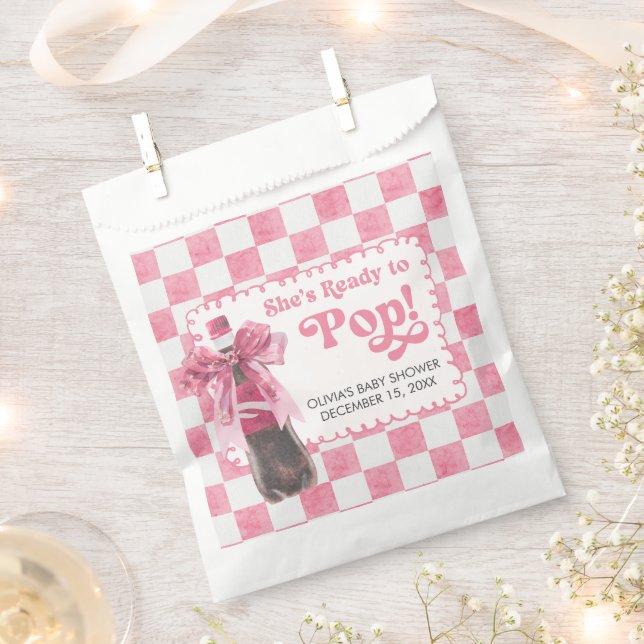 Pink She's Ready to Pop Baby Shower Favour Bag (Clipped)